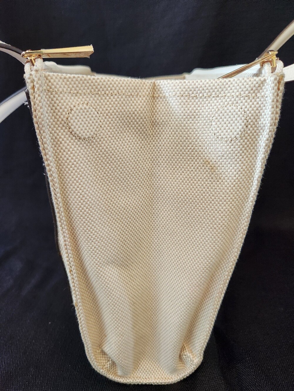 Antonio Melani White Leather Canvas Tote Bag Shoulder Purse Multi Pocket - Picture 10 of 16